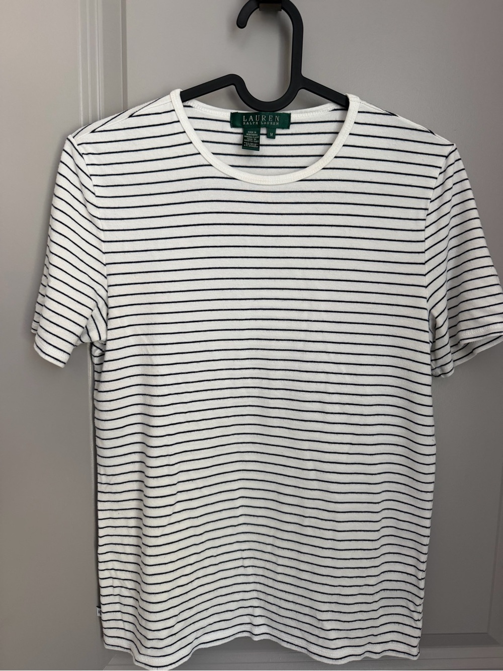 Ralph Lauren White and Navy Slim Stripe Crewneck Tee size M